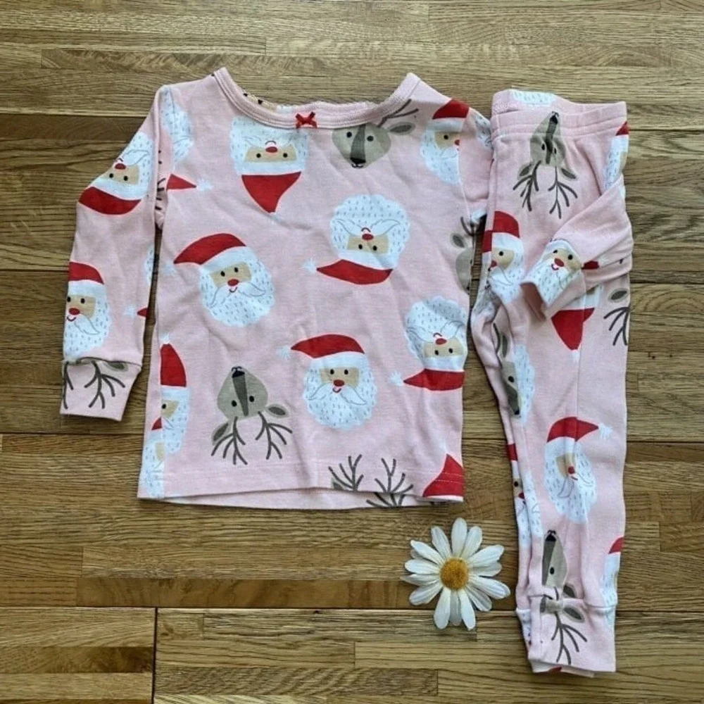 Carters‎ Pink Christmas Santa Reindeer Pajamas Size 18 Mo